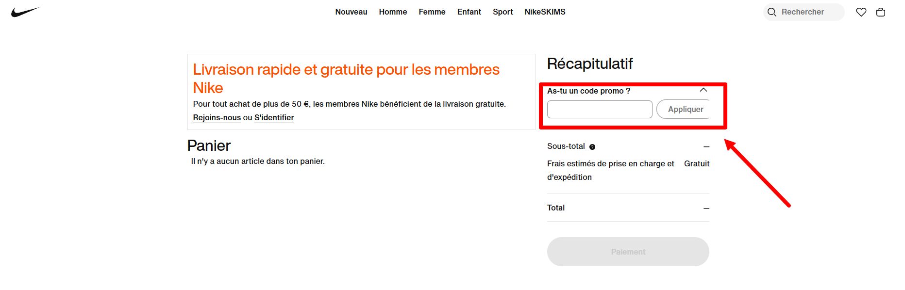 code promo NIKE
