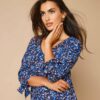 Robe évasée biais contrastés imprimée - 38 - Bleu - Lora Zellini