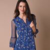 Robe dentelle manches 3/4 imprimée - 50 - Bleu - Lora Zellini