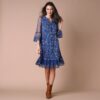 Robe dentelle manches 3/4 imprimée - 50 - Bleu - Lora Zellini – Image 2
