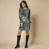 Robe droite imprimé patchwork - 54 - Kaki - Lora Zellini