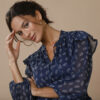 Robe voile imprimé cachemire minimaliste  - 44 - Bleu - Lora Zellini