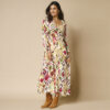 Robe longue col V imprimée - 50 - Beige - Lora Zellini