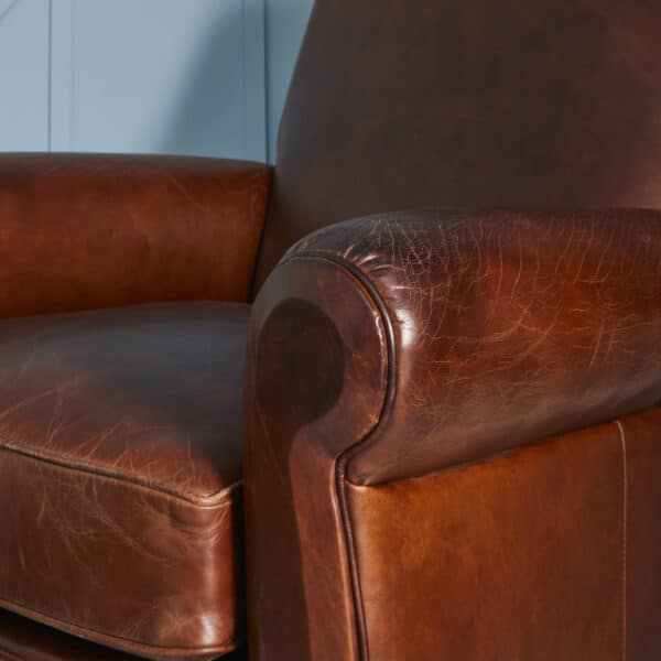 Fauteuil pleine fleur en cuir vieilli marron – Image 3