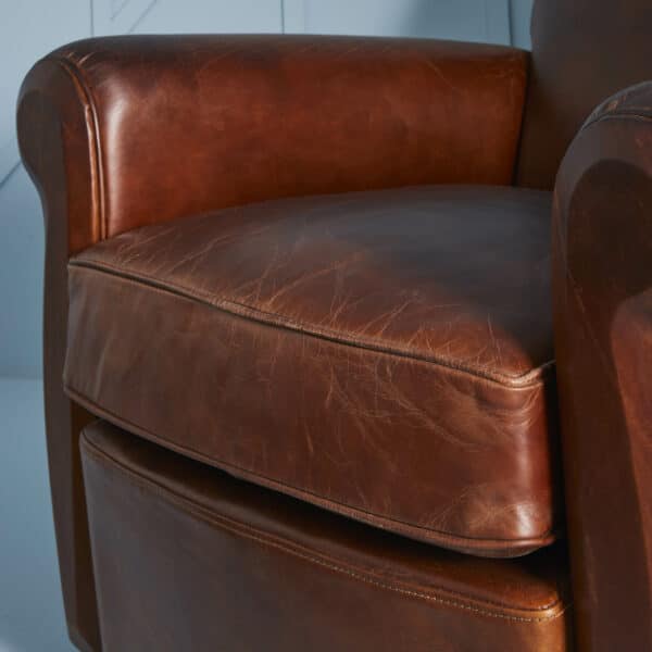 Fauteuil pleine fleur en cuir vieilli marron – Image 4