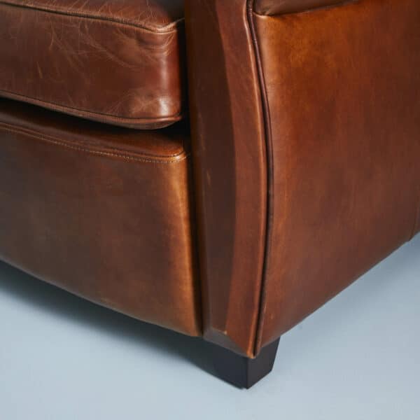 Fauteuil pleine fleur en cuir vieilli marron – Image 5