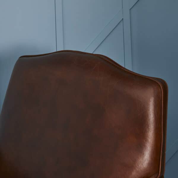 Fauteuil pleine fleur en cuir vieilli marron – Image 6