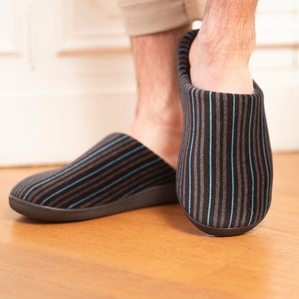 Isotoner - Chaussons mules Homme Rayures Bleues