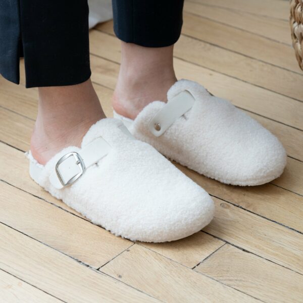 Isotoner - Chaussons mules Femme Sherpa Ivoire