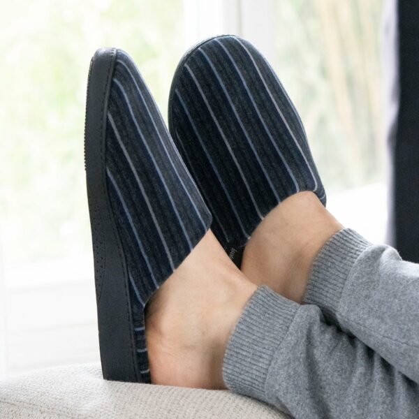 Isotoner - Chaussons mules Homme Rayures bleu/gris