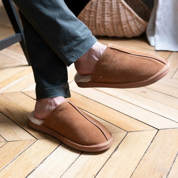 Isotoner - Chaussons mules Homme Cuir Camel
