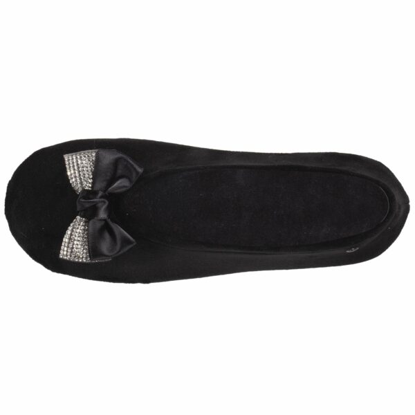Isotoner - Chaussons ballerines Femme Nœud Bijou Noir