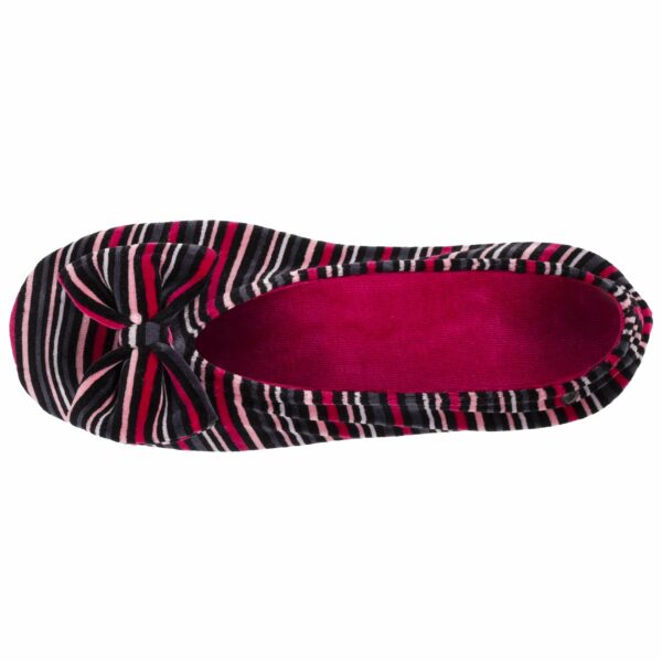 Isotoner - Chaussons ballerines Femme Grand Nœud Rayures rosées