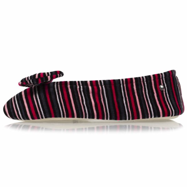 Isotoner - Chaussons ballerines Femme Grand Nœud Rayures rosées – Image 2