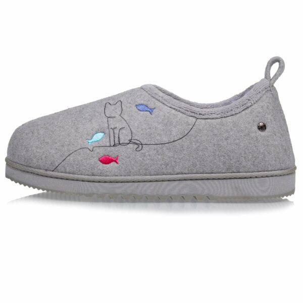 Isotoner - Chaussons bottillons Femme Gris fantaisie chat – Image 2