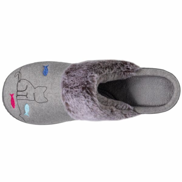 Isotoner - Chaussons mules Femme Gris chat fantaisie