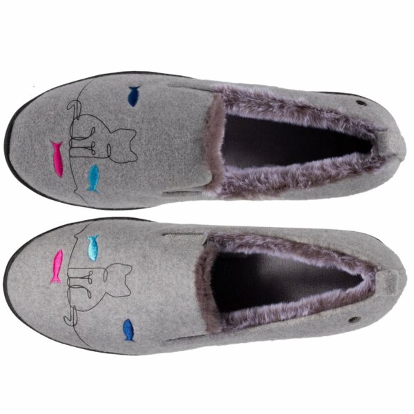 Isotoner - Chaussons slippers talon Femme Gris fantaisie chat