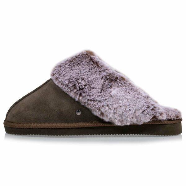 Isotoner - Chaussons mules en cuir Femme Kaki – Image 3
