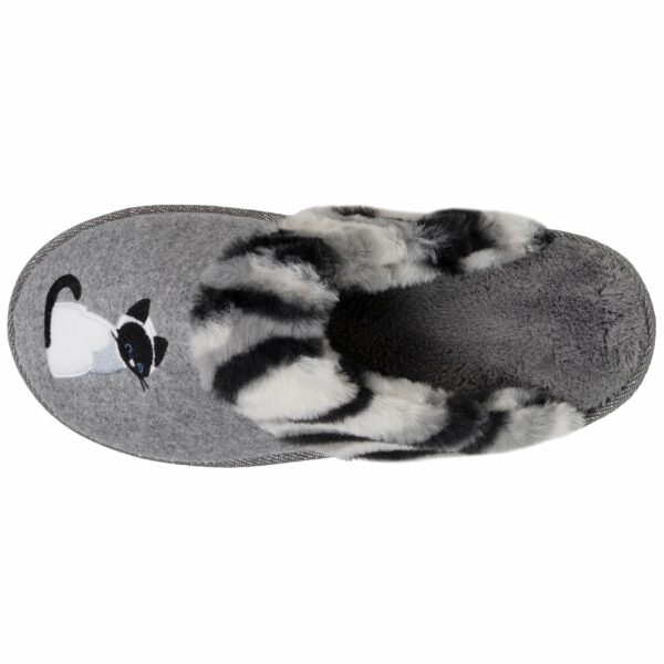 Isotoner - Chaussons mules Femme plates Chat Gris