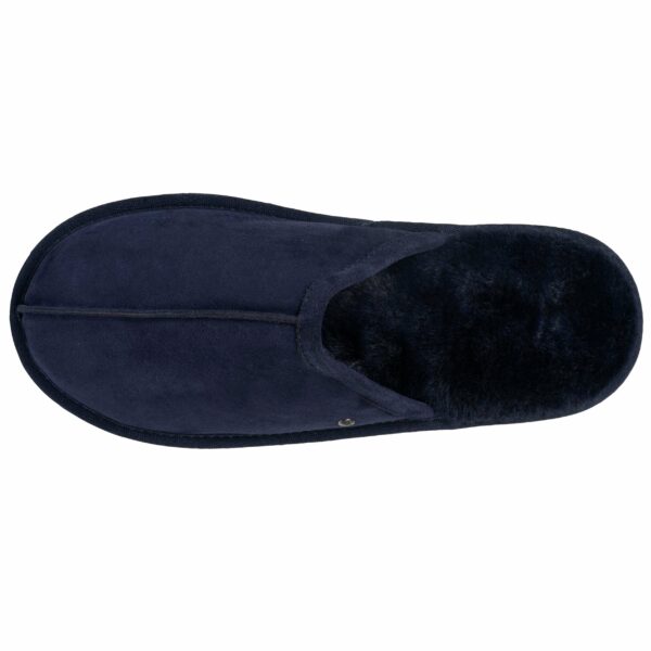 Isotoner - Chaussons mules Homme Cuir Marine fourrées – Image 2
