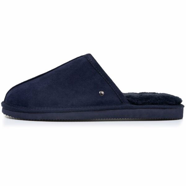 Isotoner - Chaussons mules Homme Cuir Marine fourrées – Image 3