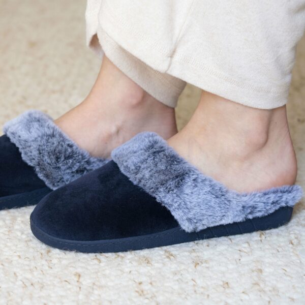 Isotoner - Chaussons mules Femme Bord fourré Marine